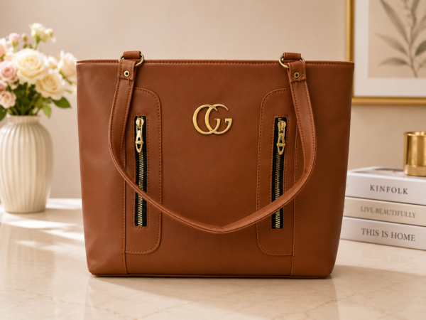 Elegant Brown Rexine Women's Tote Handbag