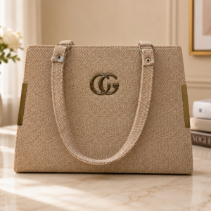 Elegant Beige Textured Tote Handbag