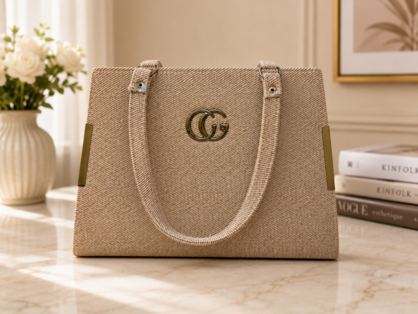 Elegant Beige Textured Tote Handbag