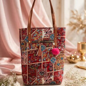Amna Boho Patchwork Tote Bag - Ruby Red