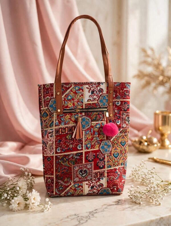 Amna Boho Patchwork Tote Bag - Ruby Red