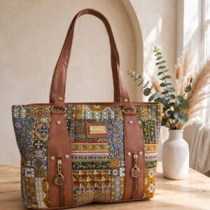 Anouk Lace Premium Patchwork Tote Bag – Vintage Floral Jacquard