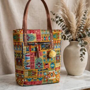 Mustard Yellow Multicolor Patchwork Tote Bag
