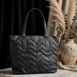 Black Chevron Quilted Women's Tote Bag
