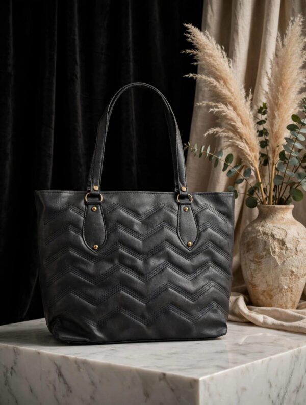 Black Chevron Quilted Women's Tote Bag