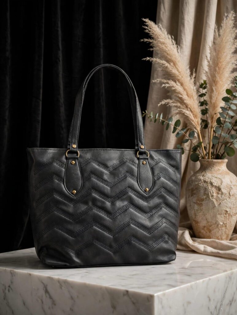 Black Chevron Quilted Women's Tote Bag