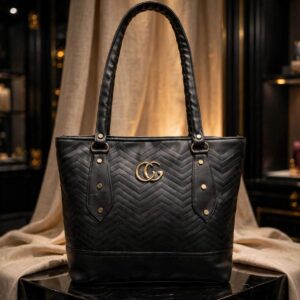 Black Chevron Quilted Designer Tote Bag