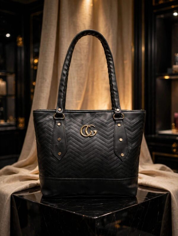 Black Chevron Quilted Designer Tote Bag